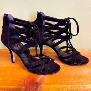 White House Black Market Black Suede Lace Up Heels